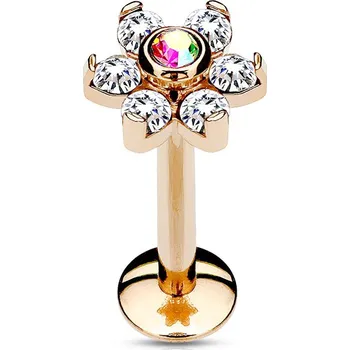 Piercing Šperky4U Zlacený piercing do brady - labreta kytička - LB1079-1206