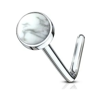 Piercing Šperky4U Zahnutý piercing do nosu - howlite - N0094-HW