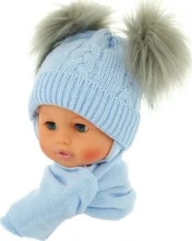 Čepice Baby Nellys Zimní čepička s šálou 0/4měsíců sv. modrá