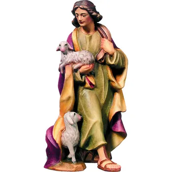 Vánoční dekorace Ornatis Pastýř s jehňaty Provedení: Malované, Velikost stojících figur dospělých postav: 7 cm Dřevěná vyřezávaná soška pastýře s jehňátky
