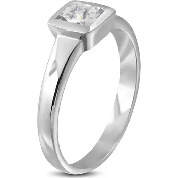 Prsten Šperky4U Ocelový prsten se čtvercovým zirkonem - velikost 50 - OPR1009-50