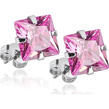 Náušnice Šperky4U Ocelové náušnice - růžové zirkony 6x6 mm - OPN1607