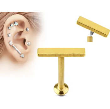 Piercing Šperky4U Zlatý piercing do brady - labreta 1,2 x 6 mm, obdélník 2 x 9 mm - LB1031GD-1206