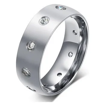 Prsten Šperky4U Dámský ocelový prsten se zirkony, šíře 8 mm - velikost 60 - OPR0063-D-60