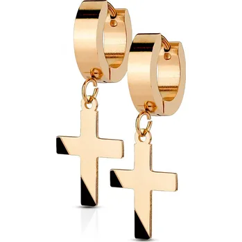 Náušnice Šperky4U Ocelové náušnice - křížky zlacené - OPN1398-RD