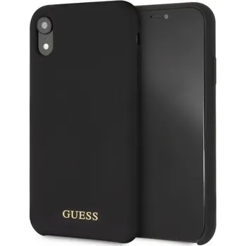Pouzdro na mobilní telefon Guess Silicone Gold Logo pro iPhone XR černé