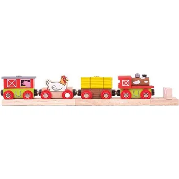 Vláček a vláčkodráha Bigjigs Toys Rail Vláček farma + 3 koleje