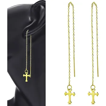 Náušnice Šperky4U Provlékací zlacené ocelové náušnice s křížky - OPN1420-GD