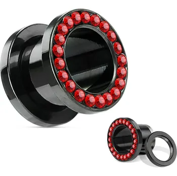 Šperk Šperky4U Černý ocelový tunel s červenými kamínky - TN01006R-14