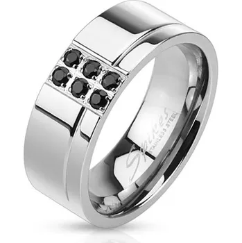 Módní doplněk Šperky4U Pánský ocelový prsten s černými zirkony - velikost 65 - OPR1537-65
