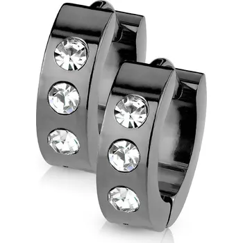 Náušnice Šperky4U Ocelové náušnice - černé kroužky se zirkony - OPN1214-K