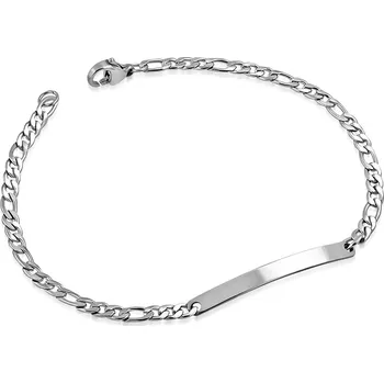 Náramek Šperky4U Dámský ocelový náramek figaro s destičkou, délka 19 cm - OPA1501-D