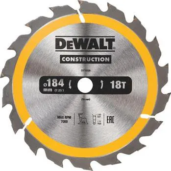 Pilový kotouč DeWALT DT1938 pilový kotouč CONSTRUCTION pro ruční kotoučové pily na dřevo s hřebíky, 184 x 16 mm, 18 zubů