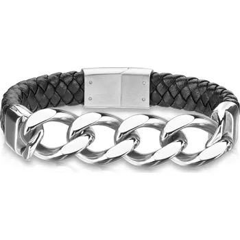 Náramek Šperky4U Kožený náramek s řetězem, délka 21,5 cm - NR1222-21