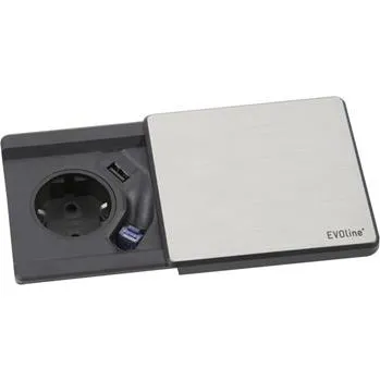 Elektrická zásuvka EVOline Square 80 Schuko s nabíječkou USB + RJ45 datový kabel, nerez