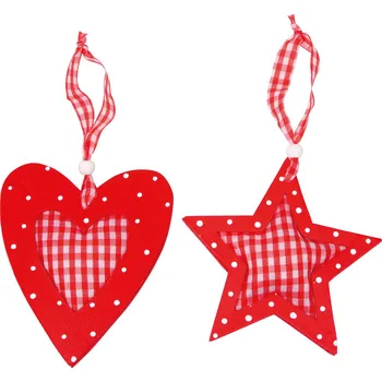 Vánoční ozdoba Dřevěná ozdoba Hvězda a Srdce, 2 ks