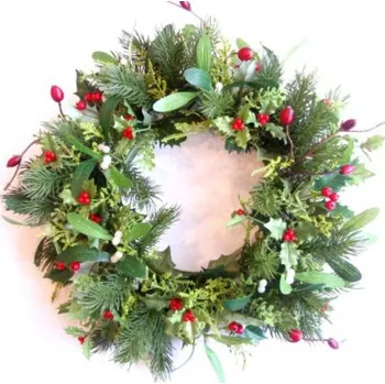 Věnec 786965A věnec cesmína, jmelí, šípek 30 cm