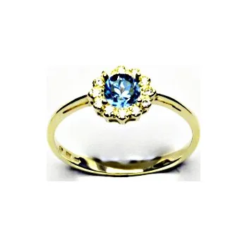 Prsten Zlatý prsten, žluté i bílé zlato, přírodní topaz swiss, čiré zirkony - T 1495