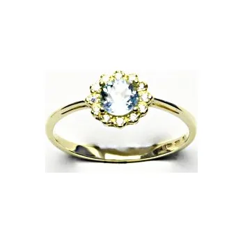 Prsten Zlatý prsten, žluté i bílé zlato, přírodní topaz sky, čiré zirkony - T 1495