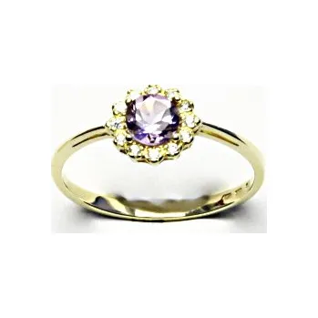 Prsten Zlatý prsten, žluté i bílé zlato, přírodní světlý ametyst, čiré zirkony - T 1495