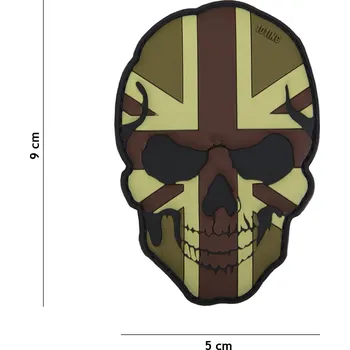 Nášivka Gumová nášivka 101 Inc Skullhead vlajka Velká Británie - hnědá