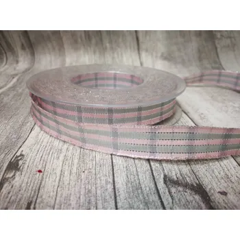 Stuha Stuha růžovostříbrná káro - 15 mm - 1 m