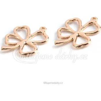 Party dekorace Balení 10 ks malý zlatý čtyřlístek, přívěsek na klíče 20x24mm