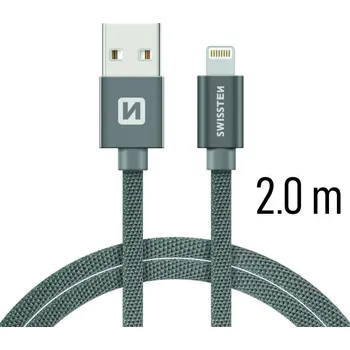 Datový kabel DATOVÝ KABEL SWISSTEN TEXTILE USB / LIGHTNING 2,0 M ŠEDÝ