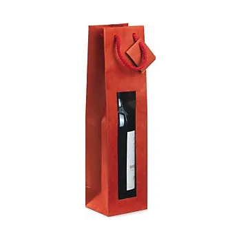 Dárková taška Dárkové lakované tašky na víno pro 1 láhev s okénkem, 98x380x88mm, červená - Balení po 1 ks