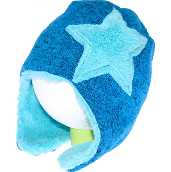 Čepice tyrkysová svetrovinová ušanka s hvězdičkou