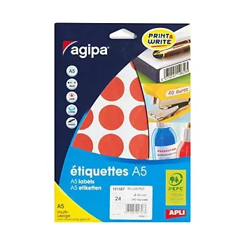 Speciální papír Samolepicí, značkovací kolečka Ø 30mm, červená, 24ks na archu - Balení po 5 ks