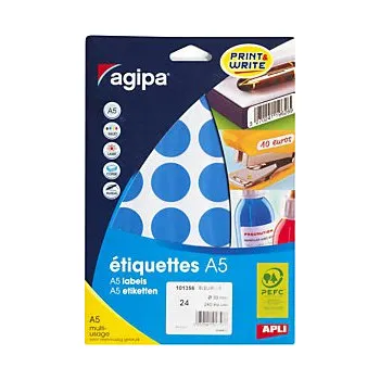 Speciální papír Samolepicí, značkovací kolečka Ø 30mm, modrá, 24ks na archu - Balení po 5 ks