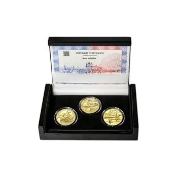 MOST VE STŘÍBŘE – návrhy mince 5000 Kč sada tří Au medailí 1/2 Oz b.k.