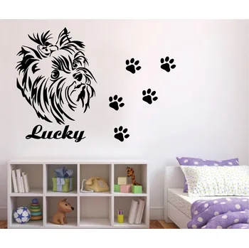 Samolepící dekorace Samolepka na zeď Yorkshire se jménem a tlapkami (dekorace na zeď)