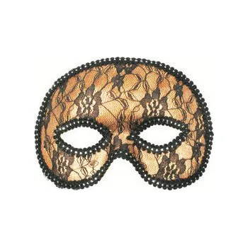 Karnevalová maska ANDĚL Plesová škraboška zlatá s krajkou 19cm