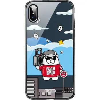 Pouzdro na mobilní telefon Kryt ROCK pro Apple iPhone Xs Max - sklo / guma - rockový medvěd