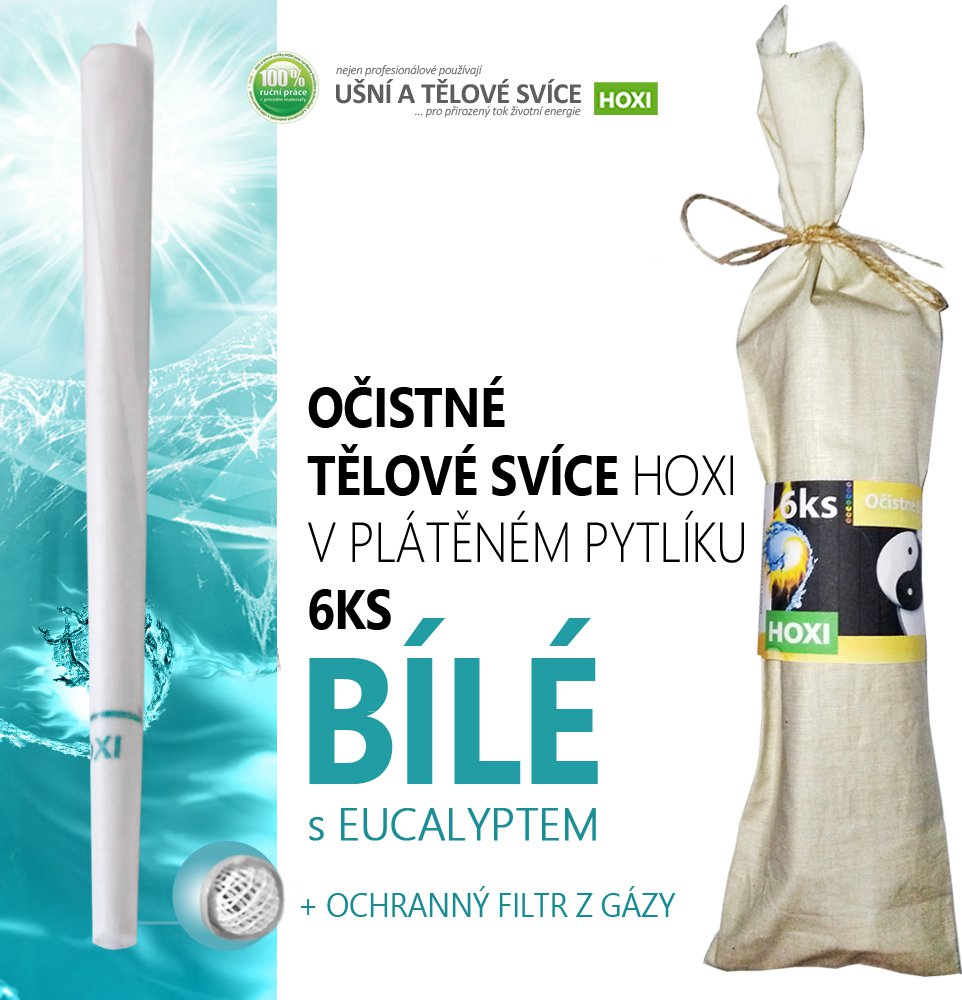 Očistné tělové svíce HOXI BÍLÉ v plátěném pytlíku 6ks