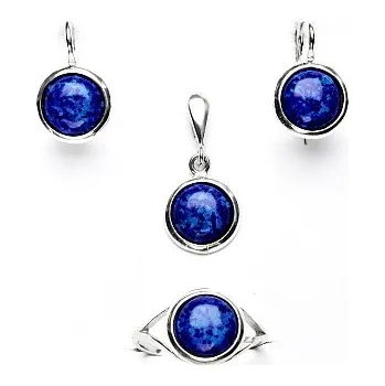 Souprava šperků Zlaté náušnice,prsten a přívěsek, bílé i žluté zlato,syntetický tmavě i světle modrý opál - sada NK, T, P 1503 (opál 8 mm)