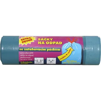 Pytle na odpadky Hafyso Sáčky do košů 30l/50x60cm/40my - 15ks/role, MODRÉ se zatahovacím páskem
