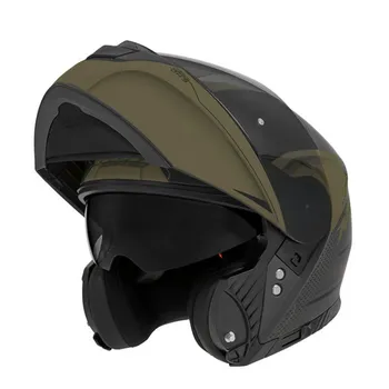 Helma na motorku NOX N965 EKO černá matná/zelená khaki