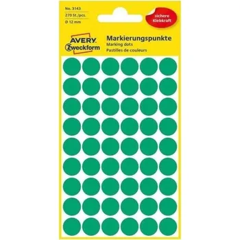 Speciální papír Etikety Avery 3143 kolečka, průměr 12 mm, 270 ks, zelené
