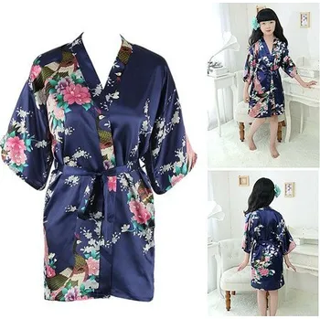 Dívčí oblečení Čína Dětské saténové kimono Věk: 3T, Barva: tmavě modrá