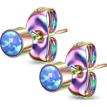 Náušnice Šperky4U Duhové ocelové náušnice s opály 4 mm - OPN1221WB-4