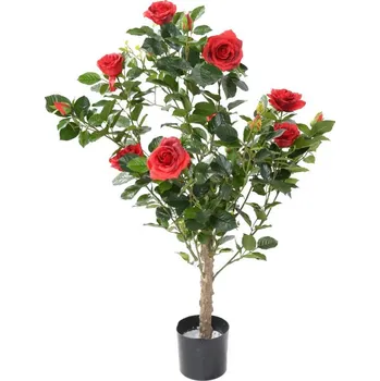 umělá květina Luxusní umělá květina Keř růží červený, 100cm