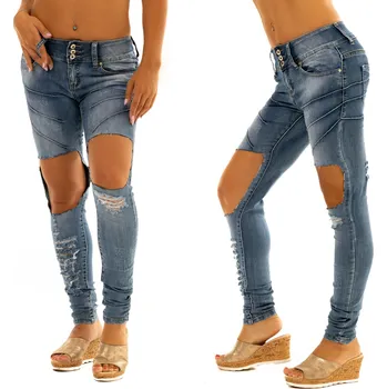 Dámské kalhoty V&amp;V Jeans s aplikací a trháním - 26