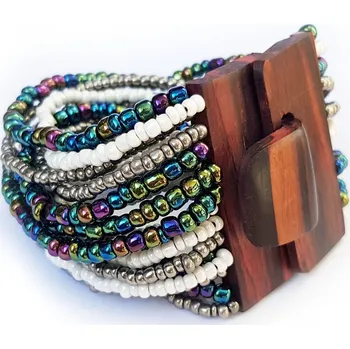 Náramek Masivní náramek s ebenovým zapínáním bílo metalízový