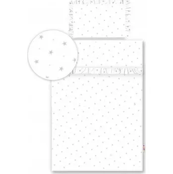 Povlečení Baby Nellys s volánky bílé/hvězdičky šedé 100 x 135, 40 x 60 cm zipový uzávěr