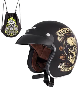Helma na motorku W-TEC Kustom Black Heart Skull Horn matně černá XS