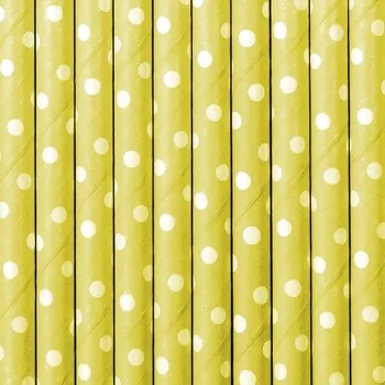 PartyDeco Papírová brčka - žluté s puntíky - 10ks