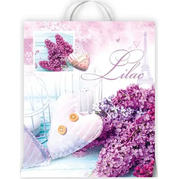 Dárková taška Igelitová taška Květy fialové 40x46x8 (s uchem)